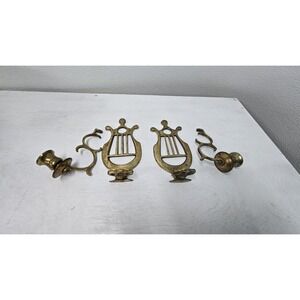 Set of 2 Brass Candle Harp Wall Sconces with Removable Arm Mcm